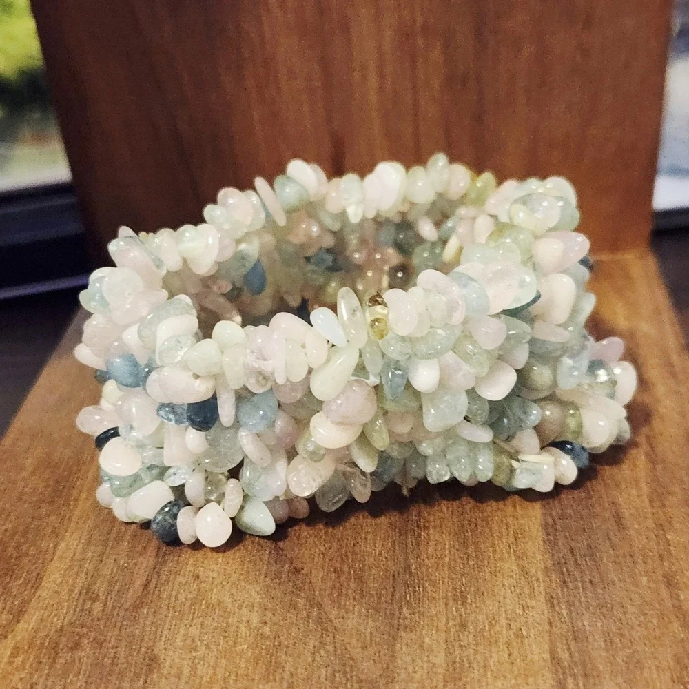 Pastel Natural Stone Chip Chunky Stretch Bracelet Green Pink Blue Boho Statement